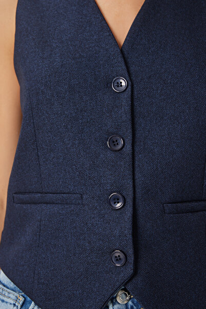Happiness İstanbul Női sötétkék V-nyakú szőtt mellény GP00016