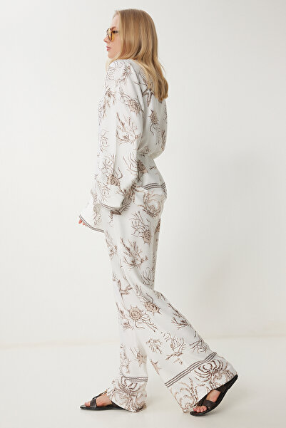 Happiness İstanbul Női csontbarna mintás nyári tunika és nadrág szett FN03457