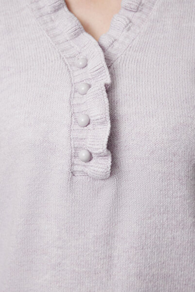 Trendyol Modest Soft Texture Lilac Knitwear Sweater - Pearl Button TCTAW25AK00034