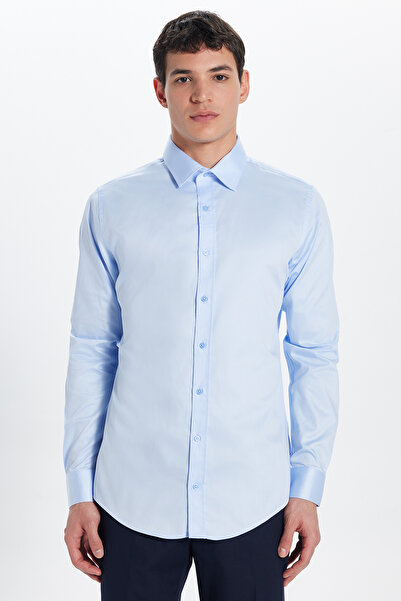 Tudors Cămașă albastră pentru bărbați premium, cu mânecă lungă, 100% bumbac satin