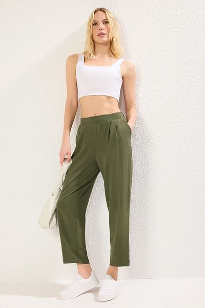 Trendyol Collection Khaki Harem/Shalwar Fit Relaxed Fit Elastic Waist Woven Pants Twoss25Pl00068