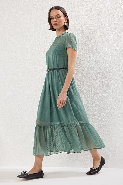 Trendyol Collection Sukienka midi tkana z paskiem w kształcie litery A, podszewka Twoss20El0983/Czarna