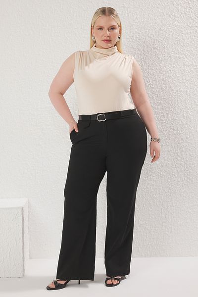 Trendyol Curve Fekete öves szőtt nagy méretű nadrág TBBSS25AR00036