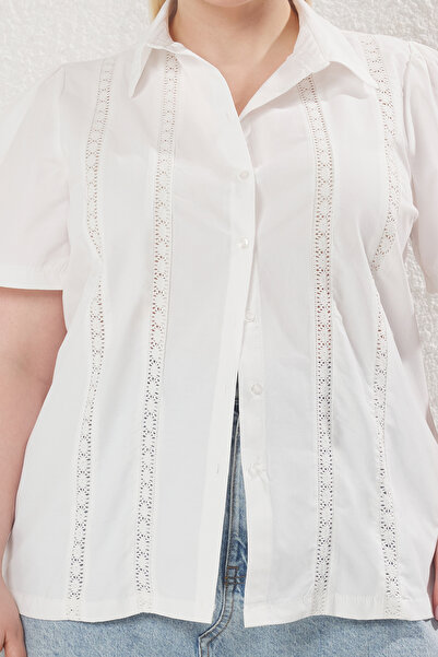 Trendyol Curve Екрю вишивка детальна з коротким рукавом тканий безрукавка Сорочка TBBSS25AX00018