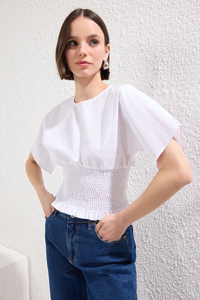 Trendyol Collection Bluză albă țesătă cu mâneci scurte, cu mâneci scurte, TWOSS25BZ00414