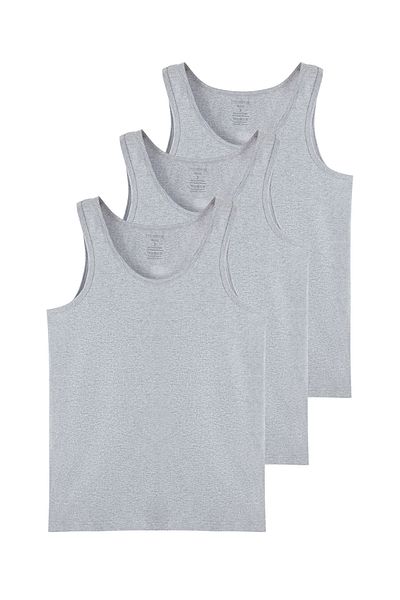 Trendyol Collection Graues 3-teiliges Unterwäsche-Unterhemd aus gekämmter Baumwolle mit U-Ausschnitt