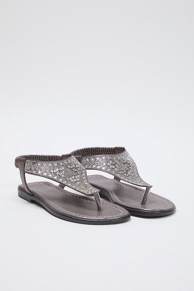 TRENDYOL SHOES Anthrazit Silbrig Stein Detaillierte Flip Flops Damen Stilvolle Sandalen TAKSS25SD00009