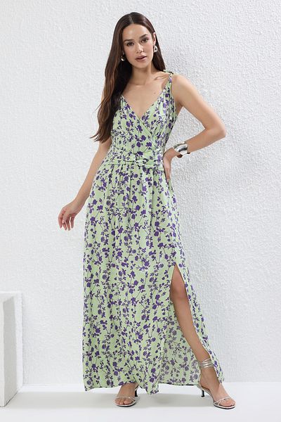 Trendyol Collection Πράσινο Animal Maxi υφαντό φόρεμα σε γραμμή Α TWOSS23EL01892