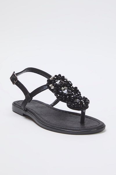 TRENDYOL SHOES Stilvolle Flip-Flop-Sandalen für Damen mit Knöchelriemen in Black Stone TAKSS25SD00006