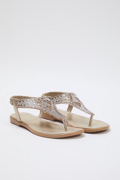 TRENDYOL SHOES Stilvolle Damen-Flip-Flops mit goldenem Glitzersteindetail TAKSS25SD00009