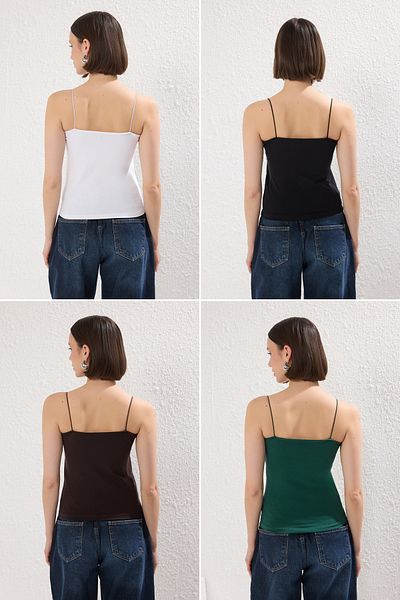 Trendyol Collection Schwarz-Weiß-Smaragdgrün-Braun 4er-Pack Stretch-Strick-Unterhemd TWOSS25AL00055