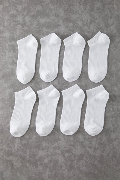 Trendyol Collection Set of 8 Unisex White Cotton Booties Socks - Tedaw25Co00005