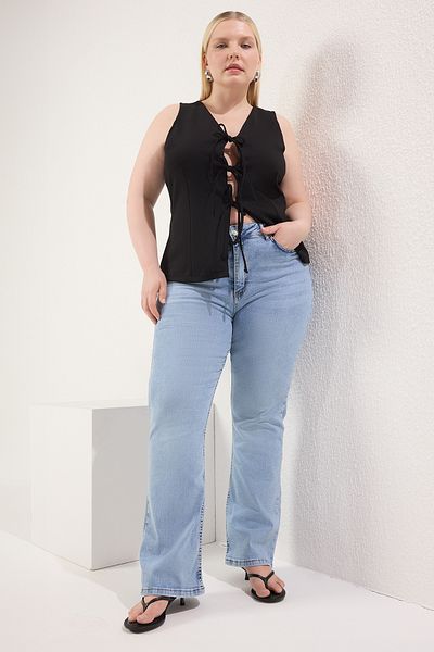Trendyol Curve Blue High Waist Comfort Spanish Leg Flare Fit Jeans Tbbss25Cj00015