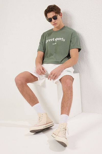 Trendyol Collection Смарагдово-зелений-екрю 2-компонентний спортивний костюм великого розміру / широкий крій 100% бавовна шорти - футболка