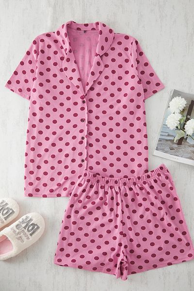 Trendyol Curve Pyjama-Set mit Hemdkragen und gepunktetem Muster – TBBSS22PT0707