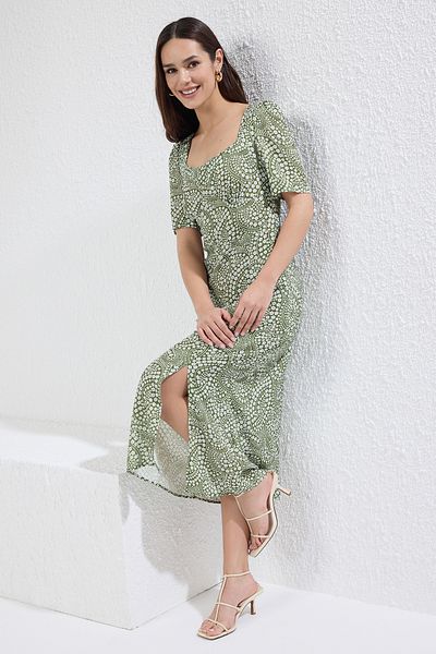 Trendyol Collection Πράσινο αφηρημένο μίντι υφαντό φόρεμα TWOSS23EL00487