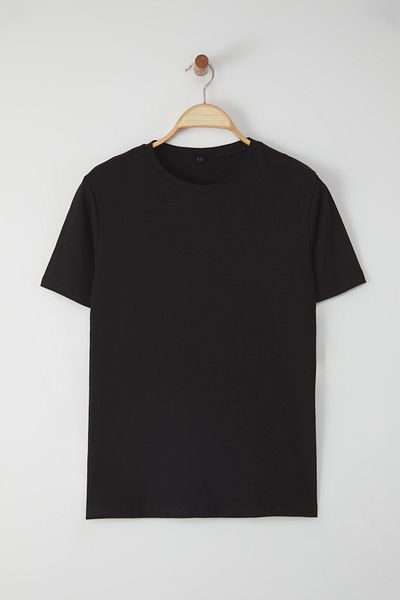 Trendyol Collection Πίσω εμπριμέ μαύρο υπερμεγέθη βαμβακερό μπλουζάκι - TMNSS25TS00190