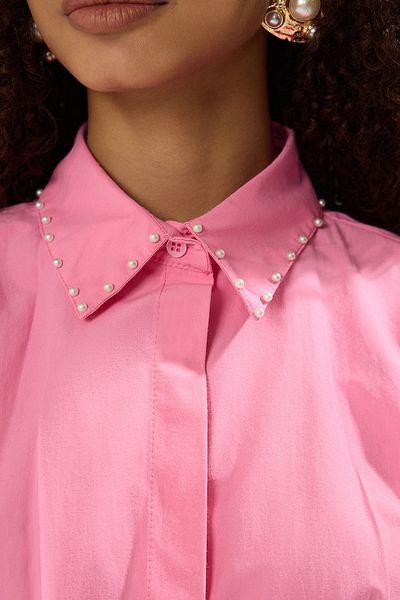 Trendyol Modest Rosa gewebtes Hemd mit Perlendetail an der Taille TCTAW24TG00027
