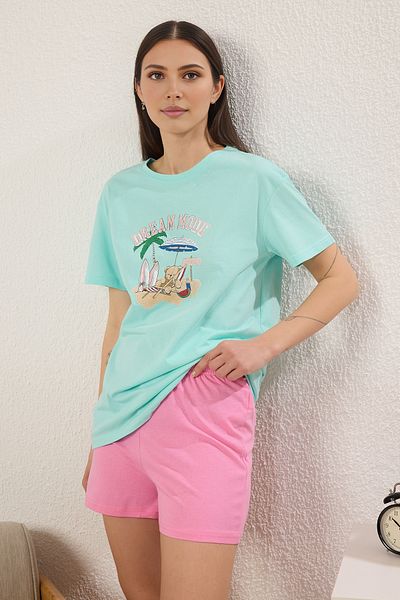 Trendyol Collection Set de pijamale tricotate din jerseu simplu albastru cu pantaloni scurți THMSS25PT00262