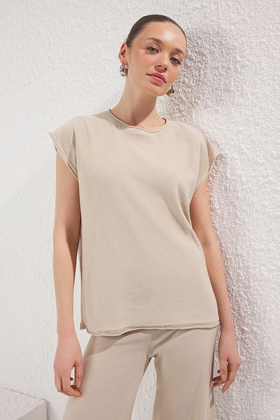 Trendyol Collection Stone Crew nyakú blúz-nadrág alsó-felső szett TWOSS25AU00067