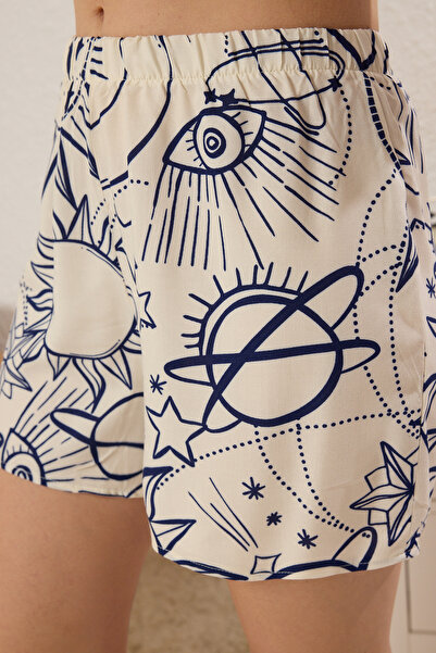 Trendyol Collection Ecru Bohemian Galaxy Patterned Viskose Shorts Woven Pyjama Set THMSS25PT00314