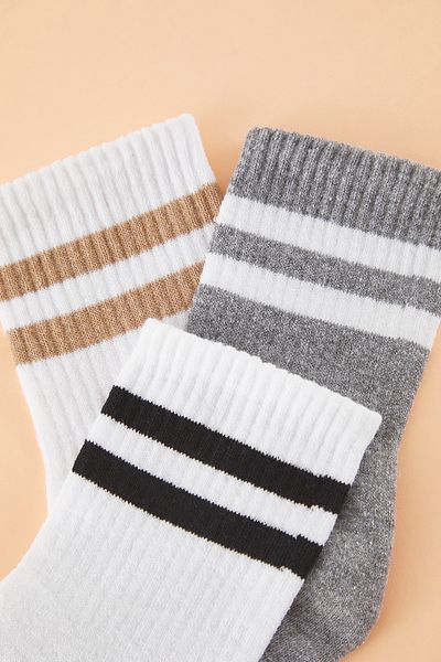 Trendyol Collection Weiß-Graue 3-teilige gestreifte Sockel-Länge-Stricksocken THMSS25CO00008