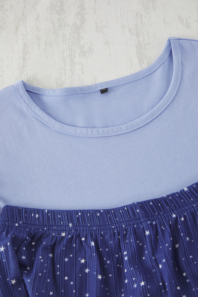 Trendyol Curve Blue Star Patterned Six Ribbed Knitted Pajamas Set Tbbss25Ai00112