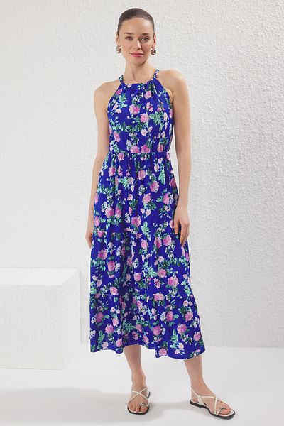 Trendyol Collection Rochie tricotată maxi în formă de A cu imprimeu albastru TWOSS23EL00705