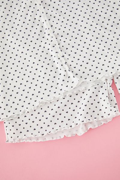 Trendyol Curve Ecru Heart Pattern Button Košilka Pletená pyžamová souprava TBBSS25AI00104