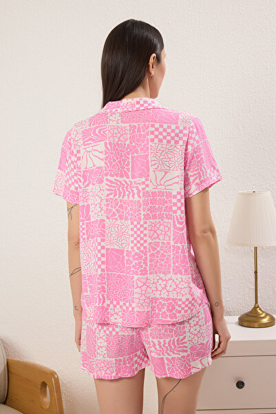 Trendyol Collection Pink Ethnic/Bohemian Patterned Viscose Shorts Woven Pajamas Set Thmss25Pt00355