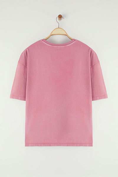 Trendyol Collection Μπλουζάκι Oversize Dusty Rose Cotton Basic - Χαμηλό ώμο, τετράγωνο κόψιμο TMNAW25TS00008