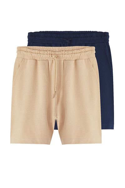 Trendyol Collection Navy Blue-Stone 2-Pack Regular/Normal Fit 100% Cotton Textured Shorts & Bermudas Tmnss25Sr00040