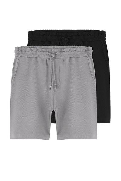 Trendyol Collection 2-Pack Black & Gray 100% Cotton Regular Fit Shorts & Bermudas - Tmnss25Sr00040
