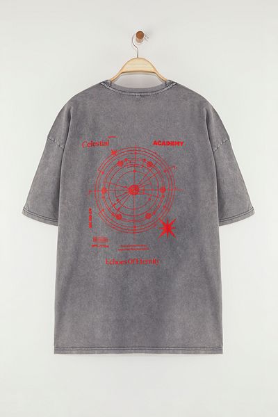 Trendyol Collection Galaxy Print Anthracite Oversize T-Shirt - Plus Size Tmnss25Bf00039
