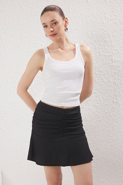 Trendyol Collection Black Gathered Body-Fitting Wrap Stretchy Mini Knitted Skirt Twoss25Et00151