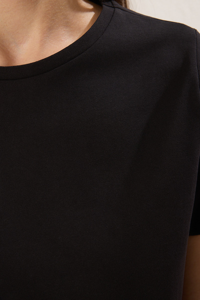 Trendyol Collection Black-Black 2-Pack 100% Cotton Regular Bicycle-V-Neck Knitted T-Shirt Twoss25Ts00189