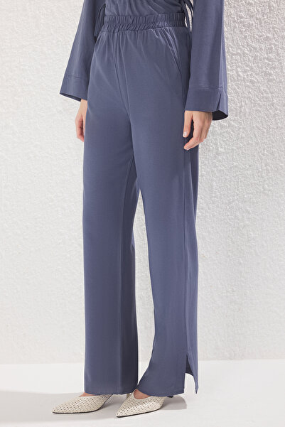Trendyol Modest Navy Blue Linen Blended Mother of Pearl Button Woven Bottom-Top Suit Tctss25Us00028