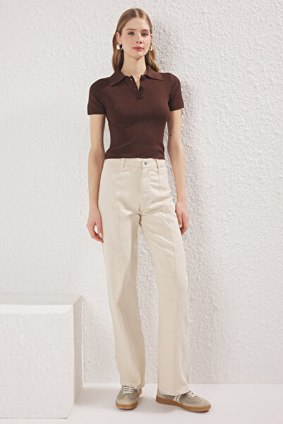 Trendyol Collection High Waist Wide Leg Jeans with Stone Stitching Detail Twoss25Je00034