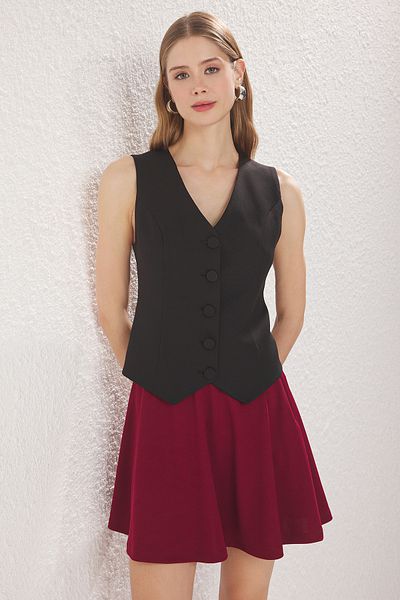 Trendyol Collection Burgundy Flared Crepe Mini Stretchy Knitted Skirt Twoaw24Et00343