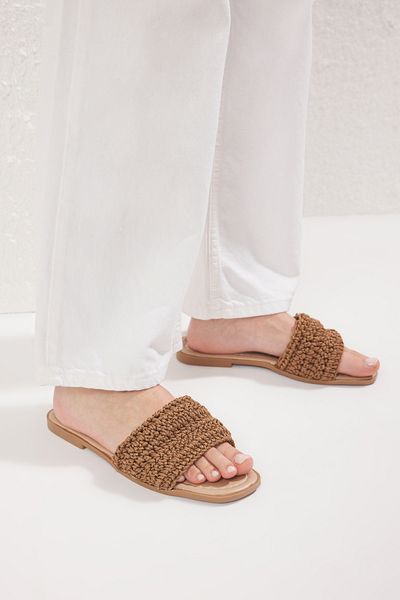 TRENDYOL SHOES Dámské pantofle - Detail hnědého úpletu, TAKSS24TE00008