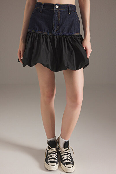 Trendyol Collection Blue Color Block Mini Denim Skirt Twoss25Et00128