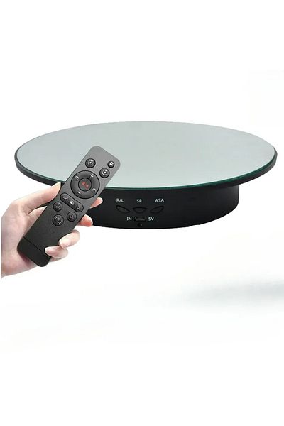 Choice black remote 3 Speeds Electric Rotating Display Stand Mirror 360 Degree Turntable Jewelry Holder Bat