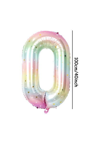 Choice بالون رقم 0 مقاس 40 بوصة، قطعة واحدة، بالون رقمي من رقائق معدنية بألوا...