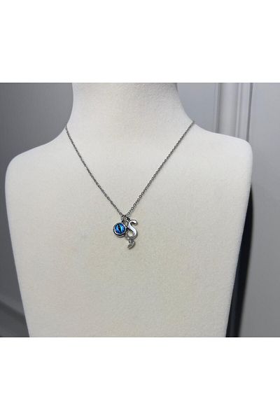 Store Letter S Necklace - Evil Eye Beaded Letter Steel Chain
