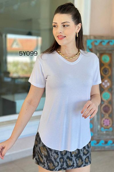 İnce Topuk V-Neck Bamboo Basic Tshirt 5Y099