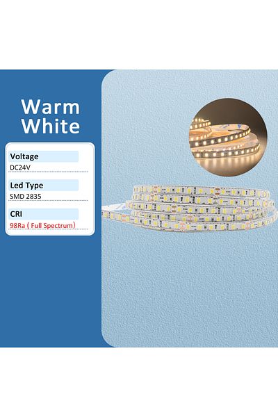 MJJC 5m Warm White Ra98 Full Spectrum Led Strip Light 24v 10m 5m Smd2835 120leds Flexible Led Tape Ribbon