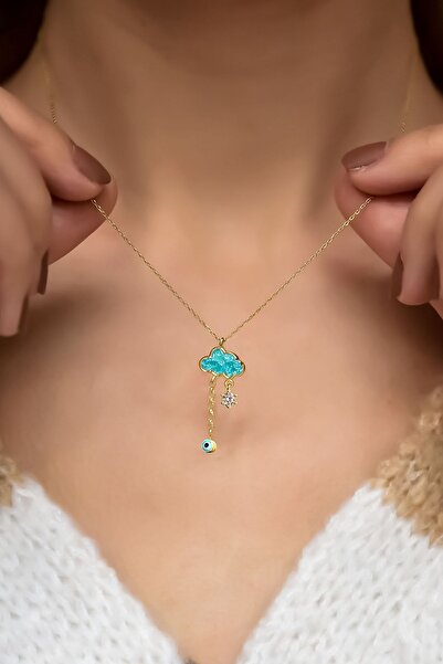 Papatya Silver 925 Ayar Gümüş Gold Kaplama Mineli Gözlü Yağmur Bulut Kolye