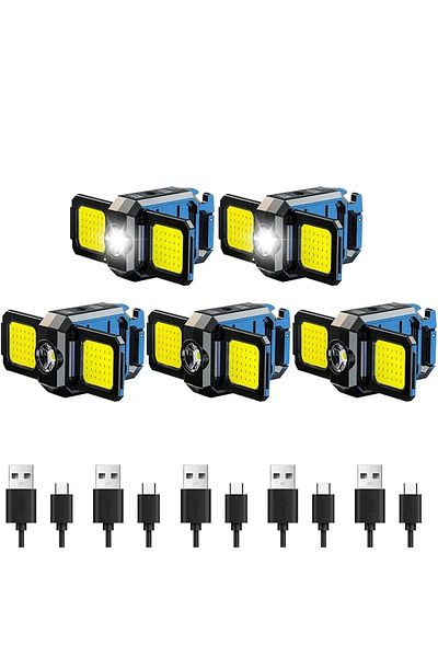 Heinast Double-sided 5PCS Mini Flashlight Keychain Light COB Work Light USB Rechargeable Lamp with 90° Folda
