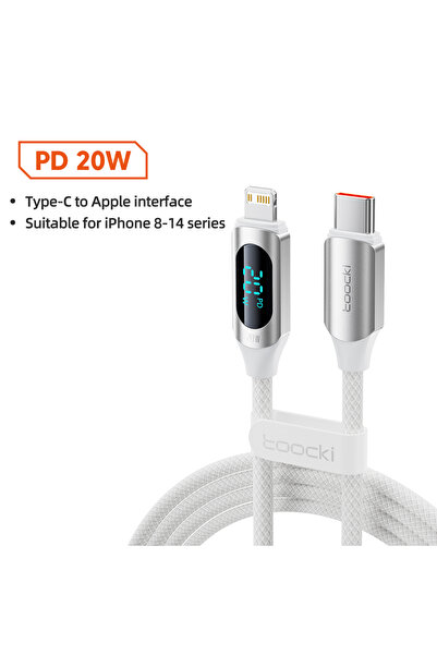 Toocki كابل USB C إلى Lightning أبيض من Toocki بطول 1 متر، PD 20 وات، مناسب ل...