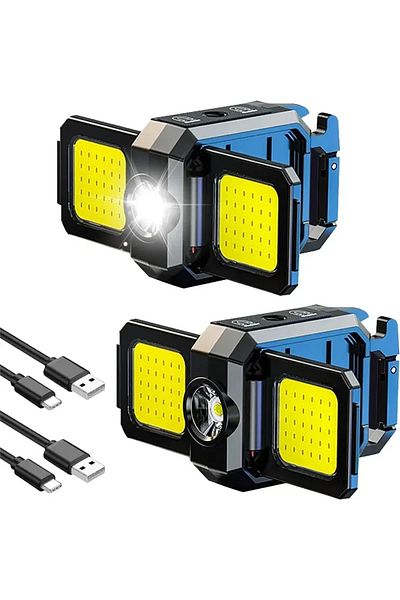 Heinast Double-sided 2PCS Mini Flashlight Keychain Light COB Work Light USB Rechargeable Lamp with 90° Folda
